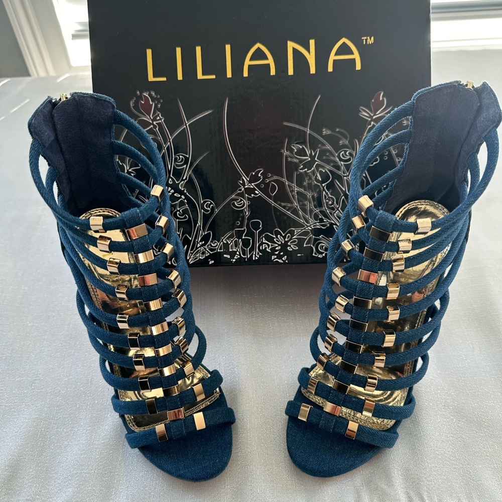 Woman’s denim high heel shoes